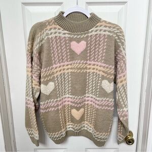 Hot Cashews Vintage Made in USA gold glitter heart sweater 100% acrylic MEDIUM